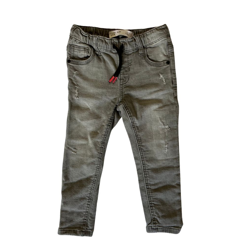 Denim Co Slim Fit Jeans Size 3 - 4 Yrs Elastic Waist Drawstring Rips Gray